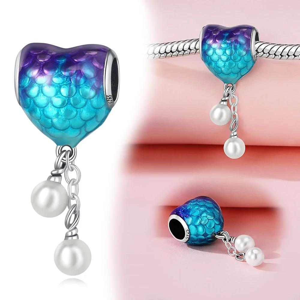 Charm Copper Ocean World Series Heart Fish Scale Pattern Gradient Epoxy Beads For Women'S Bracelet Diy Jewelry Gift