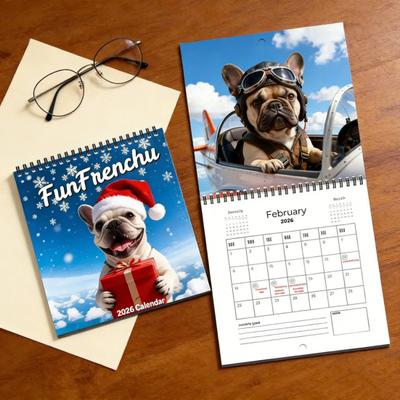Calendario Bulldog Francés 2026 Enero 2026 - Diciembre 2026 Calendario de 12 Meses Planificador de Pared Funny Frenchie para Oficina en Casa
