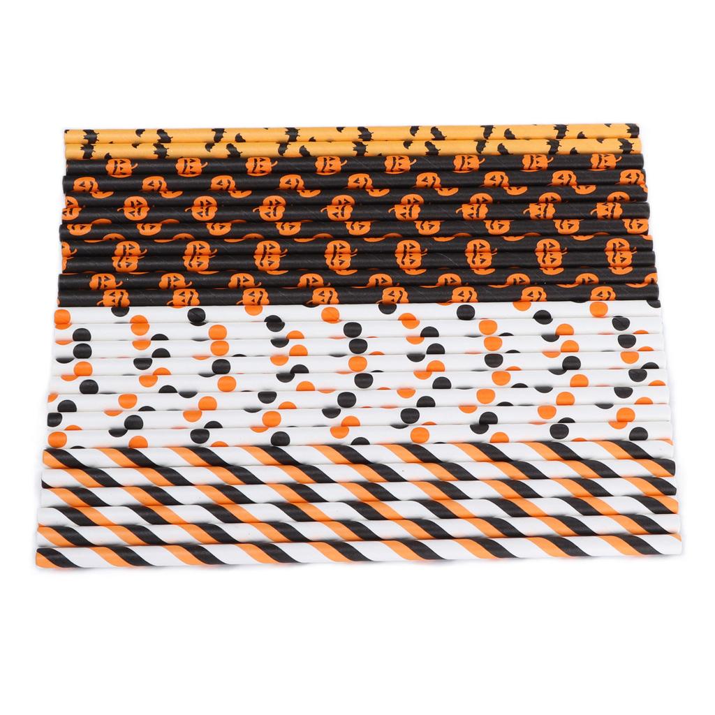 125pcs Halloween Paper Straws Cute Multi Pattern Paper Drinking Straws for Festival Decoration
