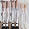 Girls Lolita Velvet Stockings White Knee Length Stockings Lace Splicing High Tube Sock Ribbon Bowknot Long Socks Women Footwear