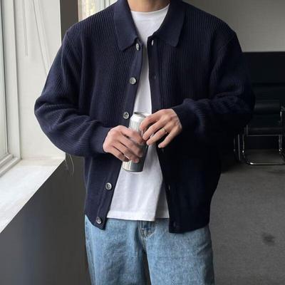 Men's Korean Style Lapel Single-Breasted Knit Cardigan - New Loose Casual Sweater for Autumn/Winter