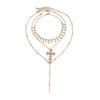 Europe and America Cross Border Hip Hop Ins Diamond Cross Pendant Long Necklace Stylish Twin Star Chain Tassel Necklace