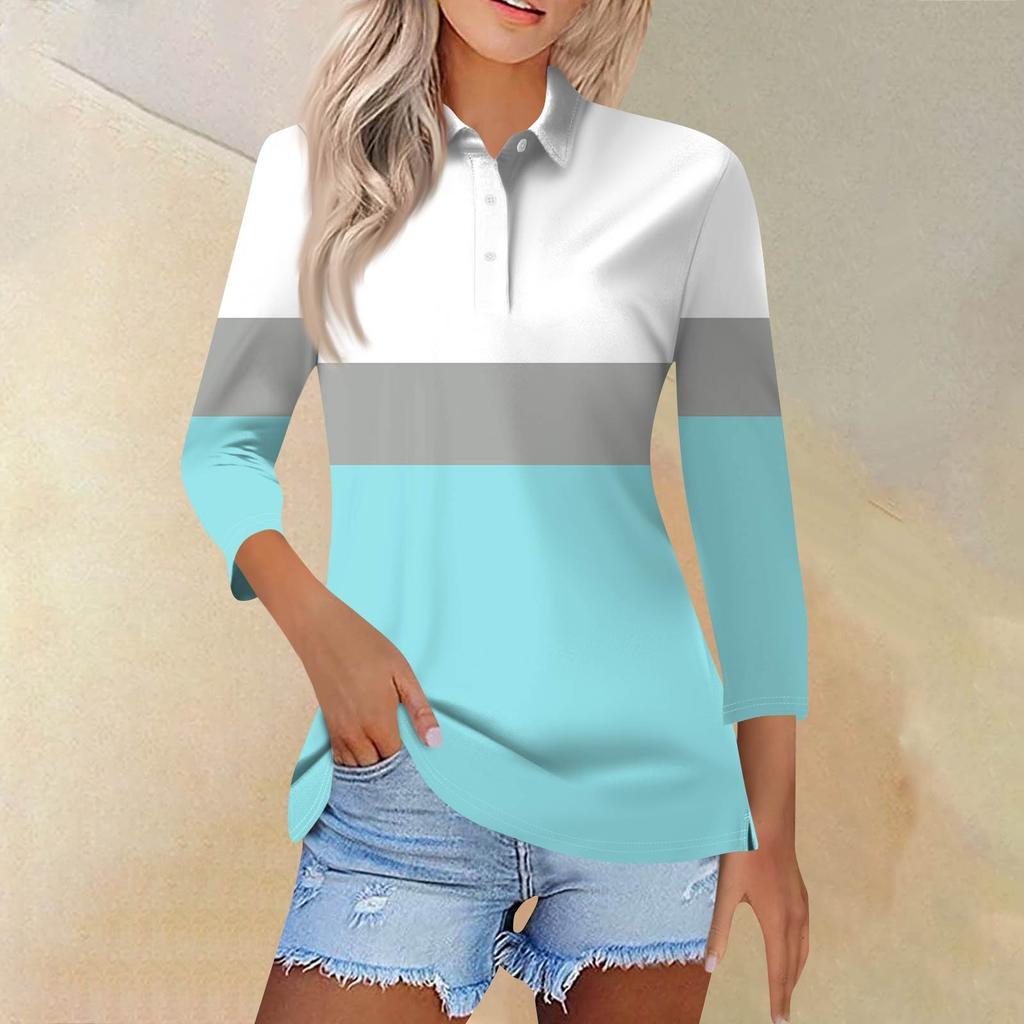 Dámská móda Neformální klopa Krátká košile s 3/4 rukávem s potiskem Dámské topy se zapínáním na knoflíky