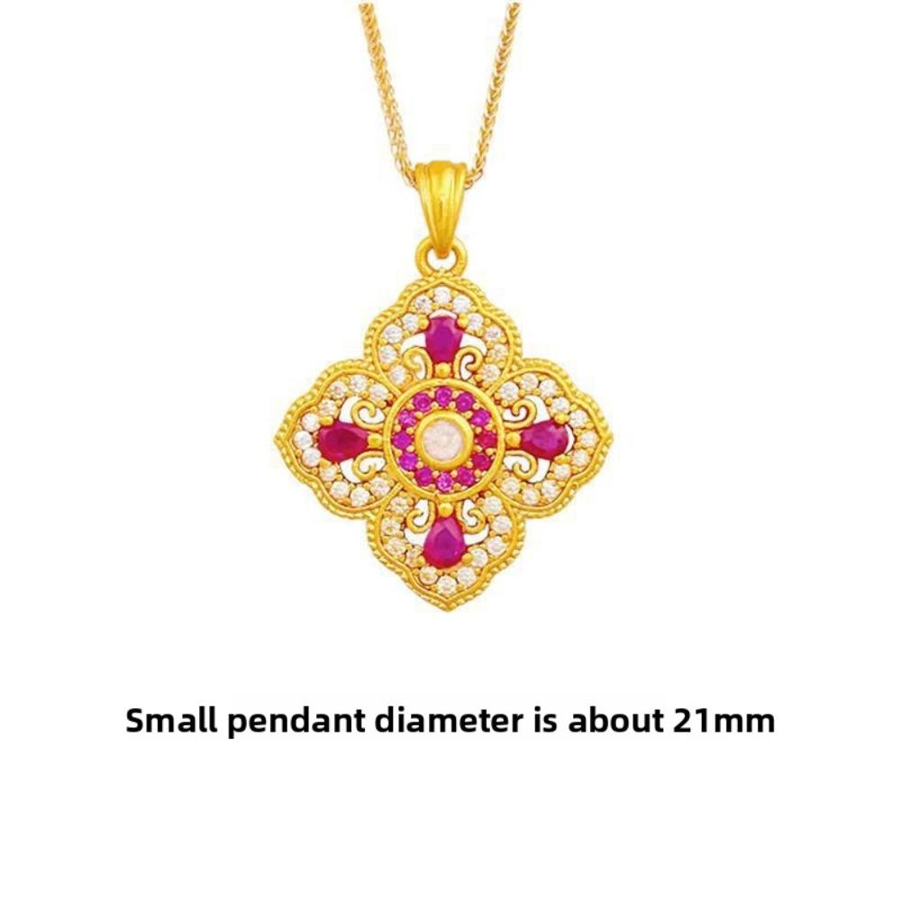 

Luxury Clover Necklace Chinese Style 18K Gold Plated Diamond Red Gemstone Pendant for Women