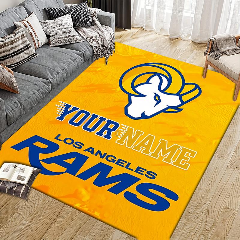 Custom Name,Los Angeles Rams Home Sofa Decoration for Living Room & Bedroom, Non‑Slip Play Flannel Floor Mat for Game Room