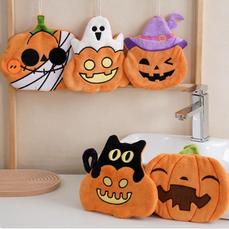 Niedliche Halloween Kürbis Korallen Samt Kinder Handtücher Wasserabsorbierende Schnelltrocknende Handtücher zum Aufhängen für Küche Badezimmer Feiertagsgeschenk