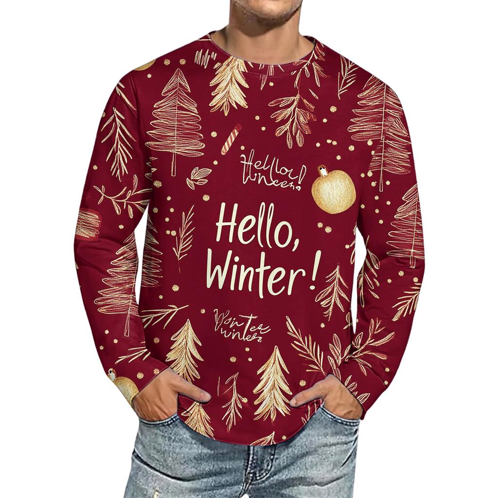 Men's Christmas Printed Imitation Cotton Long-sleeved Shirt