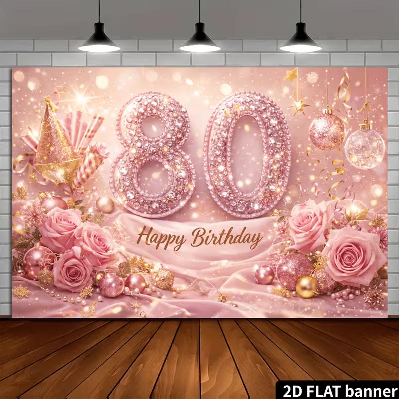 Fondo Fotográfico 2D Rosa Brillante Seda y Rosa Cumpleaños 80
