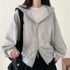 Women's Hooded Long Sleeve Zip Up Cardigan Oversized Fit Casual Top Solid Color Cropped Hoodie Jacket