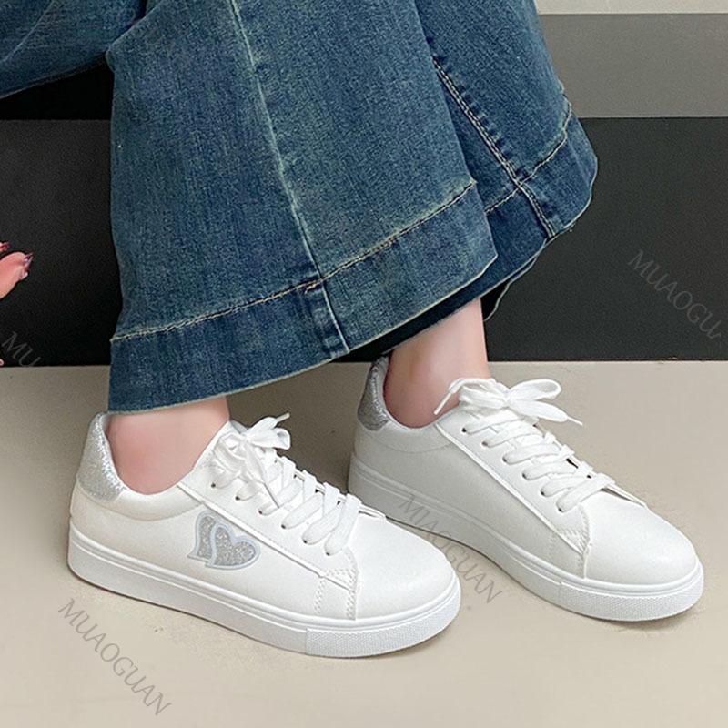Fashion Shoes for Women Spring Autumn Flat Bottom Vulcanize Shoes Color Blocking Heart Casual Lace Up Sports Fashion Female Sneakers