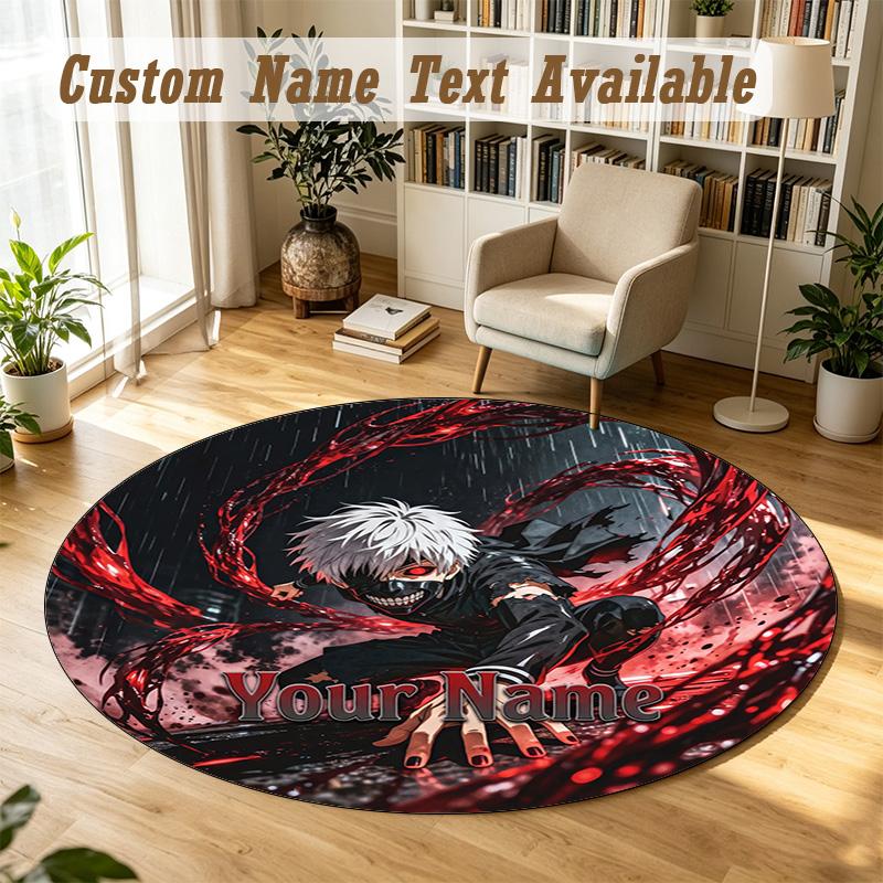 Round Rug Custom NameTokyo Ghoul Pattern Non Slip Carpet Home Floor Decor
