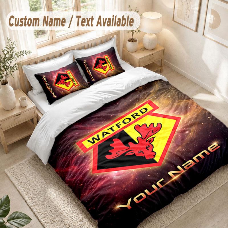 Custom Name Bedding Set 3 PiecesWatford FC Print Duvet Cover + 2 Pillowcases Soft Bed Decor