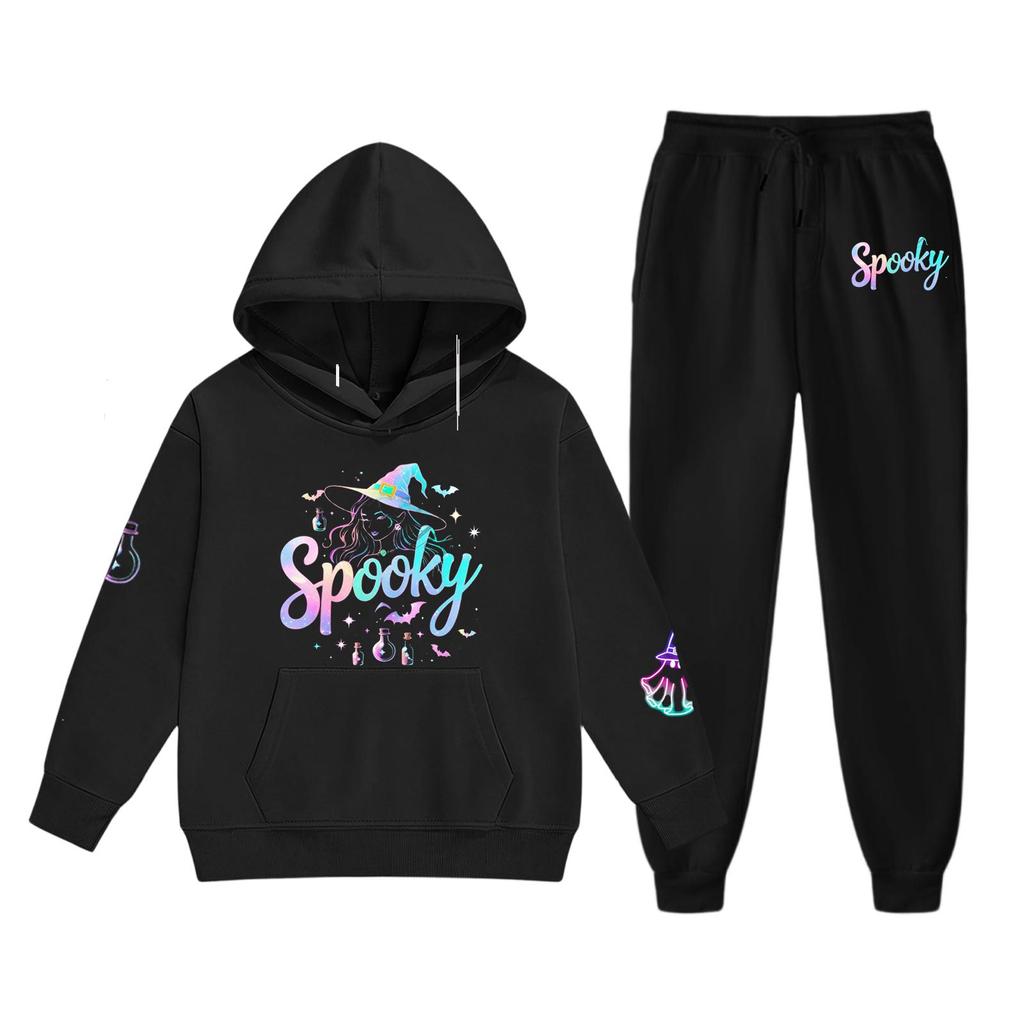 Kids Halloween Print Hoodie and Pants Set for Boys and Girls