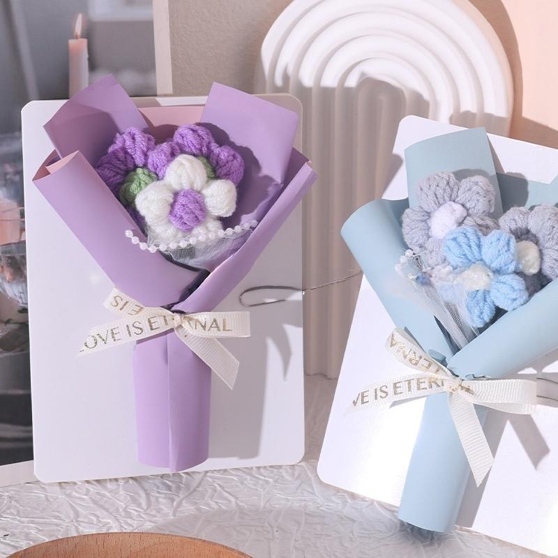 Creative Three-dimensional Flower Bouquets, Greeting Cards, Handmade Cream Puffs, Valentine's Day Knitted Flower Bouquets
