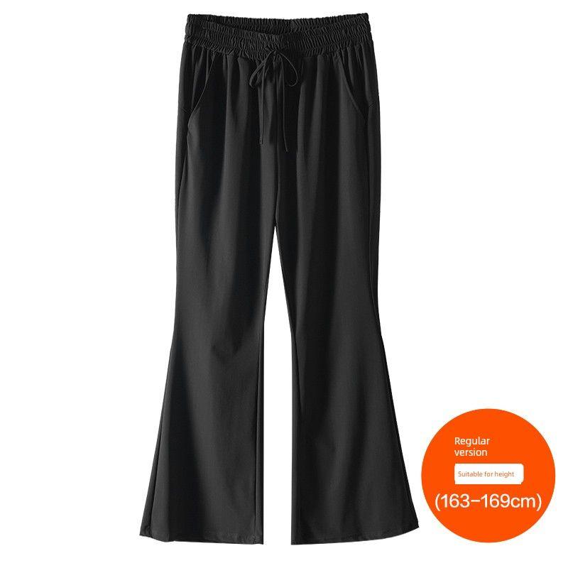 

Plus Size Women s Clothing [Ice Silk Micro-Pull Cool Pants] Three Pants Length Summer High Waist Casual Wide Leg Sports Bell-Bottom Pants