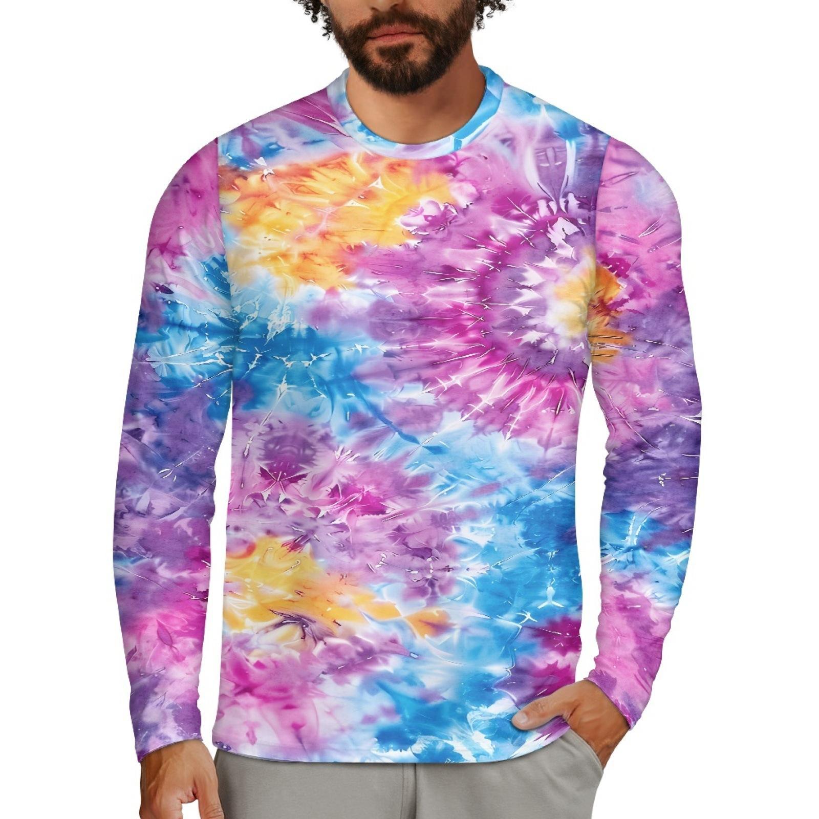 

Красочные футболки с принтом Tie Dye 3D, мужские и женские, с круглым вырезом, длинным рукавом, уличная одежда, свитера Harajuku, футболки, топы, детская одежда 6XL