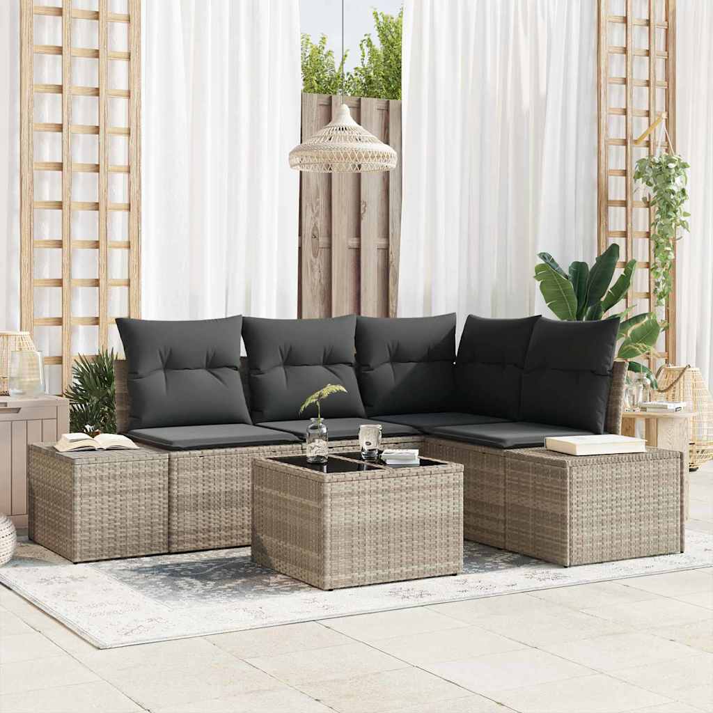 Garden Sofa Set 5 Pcs Light Grey Poly Rattan