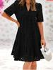Sweet Hollow Lace Short Sleeve V Neck A Line Skirt Dress