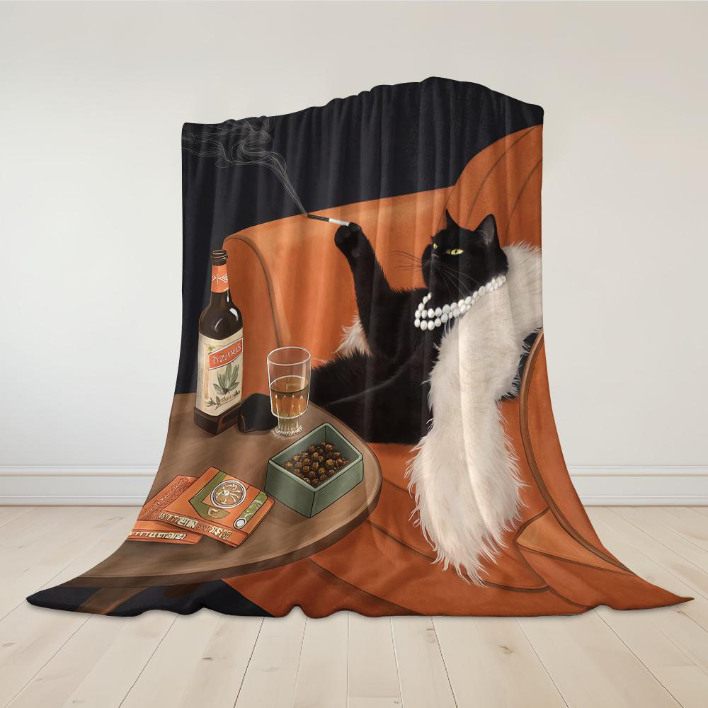 Sophisticated Cat Lounge Flannel Blanket Warm Soft Halloween Christmas Couch Warm Cozy Decorative Decor Gift For All Season