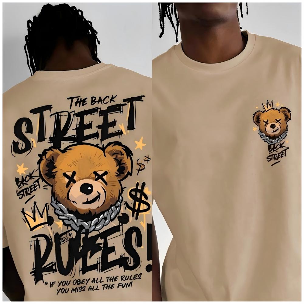 European and American mens fashionable summer bear letter print comfortable and breathable round neck Tshirt outdoor street to S