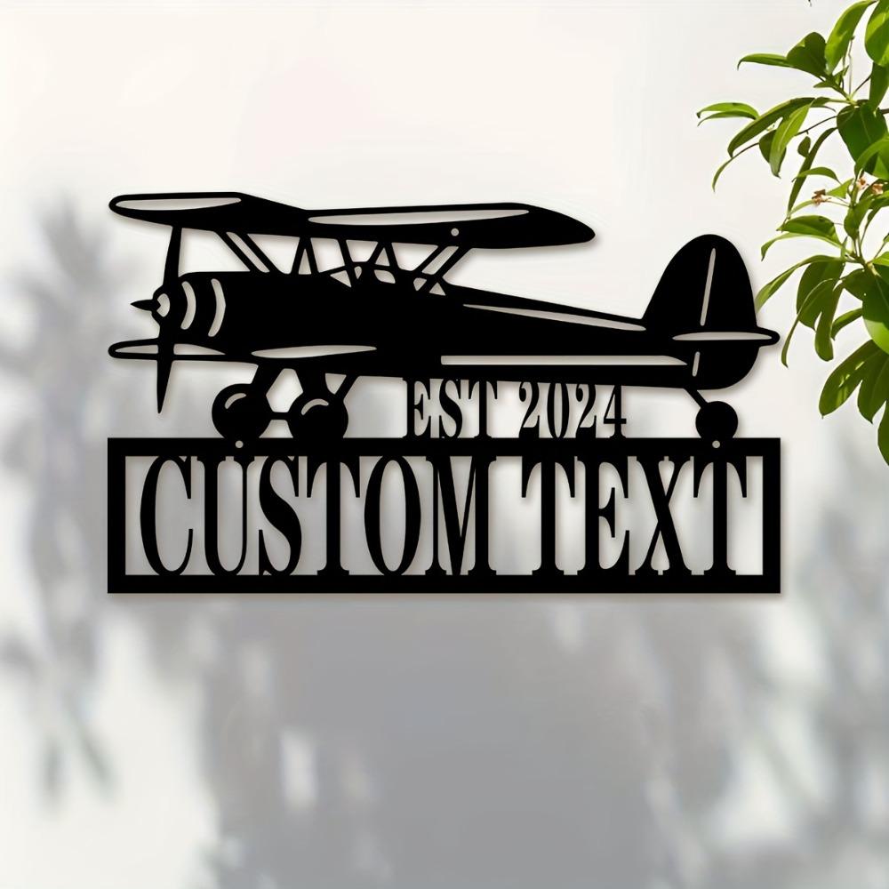 Custom Biplane Metal Wall Art, Personalized Family Name Sign, Rustic Indoor Outdoor Home Decor