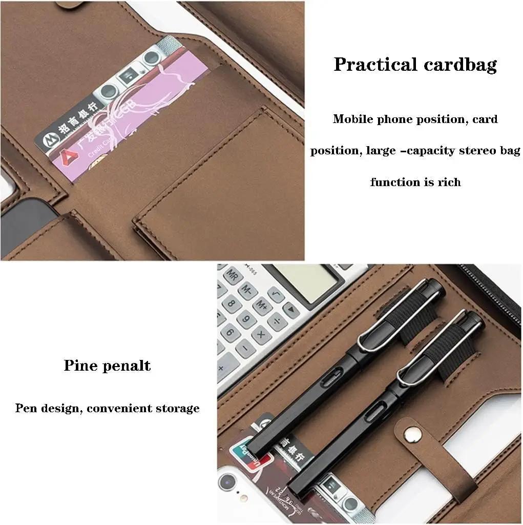 PU Leather Business with Zipper All-in-One Presentation Slot of Portfolio Solar Calculator and Card Storage Writing Pad