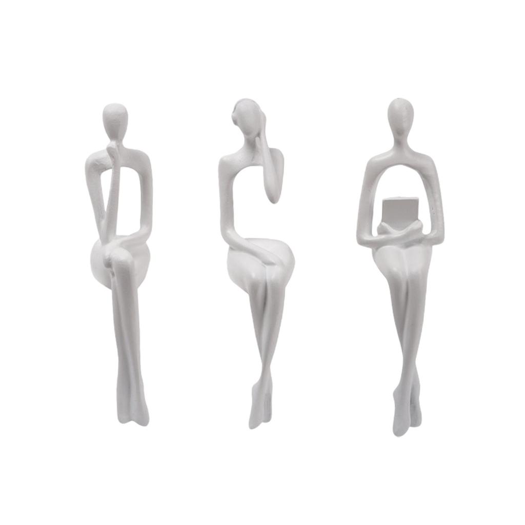 3x Sitting Thinker Statue Sitting Posture Figurine for Table Bookcase Decor