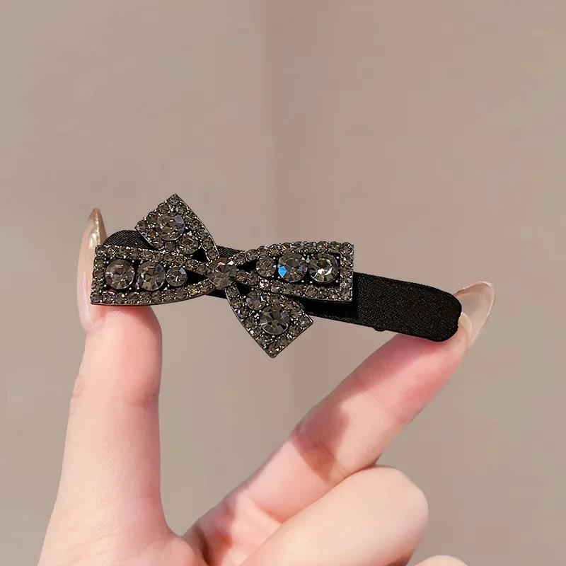 2Pcs Sweet Bow Rhinestone Hair Clips Girls Kawaii Cute Headwear Velvet Bowknot Duckbill Clips Kids Sided Clips Bangs Hairpin