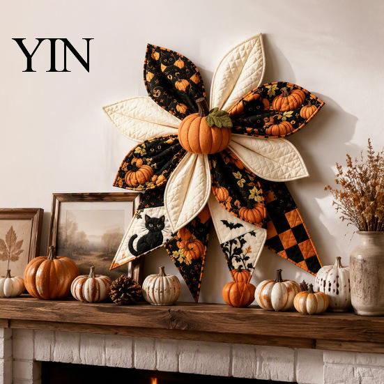 Herbst Saisonale Bastelgeschenk Patchwork Schleife Nähset, Großer Stoff DIY Sonnenblume Innen Wandbehang Dekoration Kürbis Gestepptes Set für Erwachsene,
