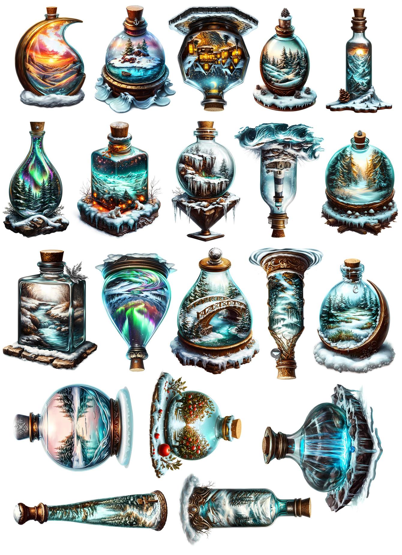 

20Pcs DIY Bottle Wonderland Christmas Scenery Stationery Stickers Hand-Drawn Paris Daily Life, Planner, Journal Decoration білий