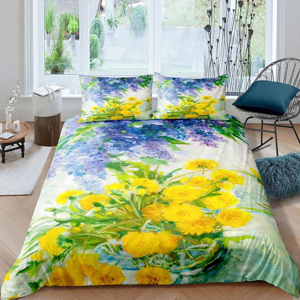 Rose Floral Duvet Cover Blossom Flowers Sunflower Bedding Set Fruit Comforter Cover Oil Painting Bedspread Cover Full King Size