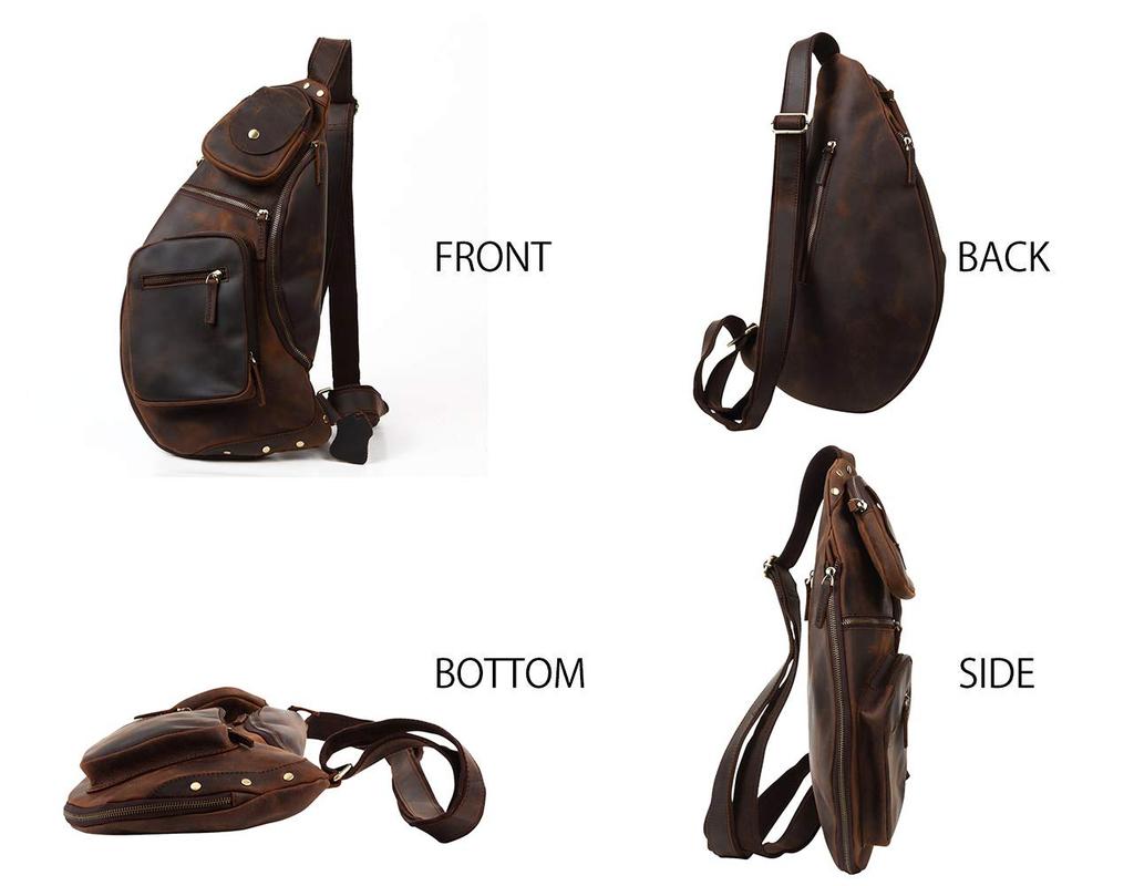 [monolife] Genuine Leather Body Bag for Men and Women, Shoulder Bag, Crossbody Bag, 6 Colors Available (Old Coffee Brown, Natural Leather)