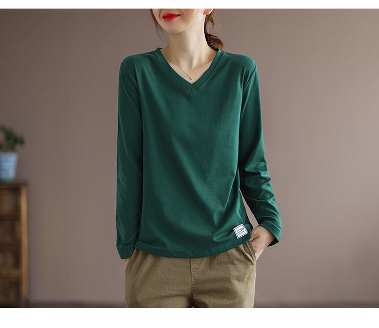 Women's Korean V-Neck Long Sleeve T-Shirt, Loose Fit, Slimming, Plus Size, Casual Versatile Top for Spring and Autumn