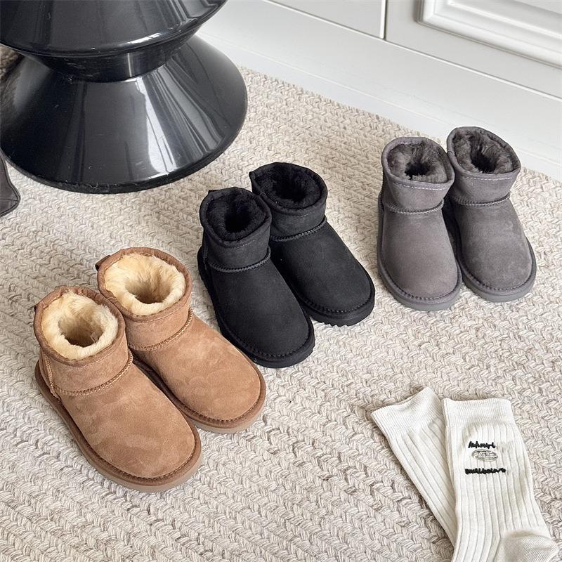 Children's snow boots winter new fur integrated short tube velvet thermal cotton shoes boys winter shoes