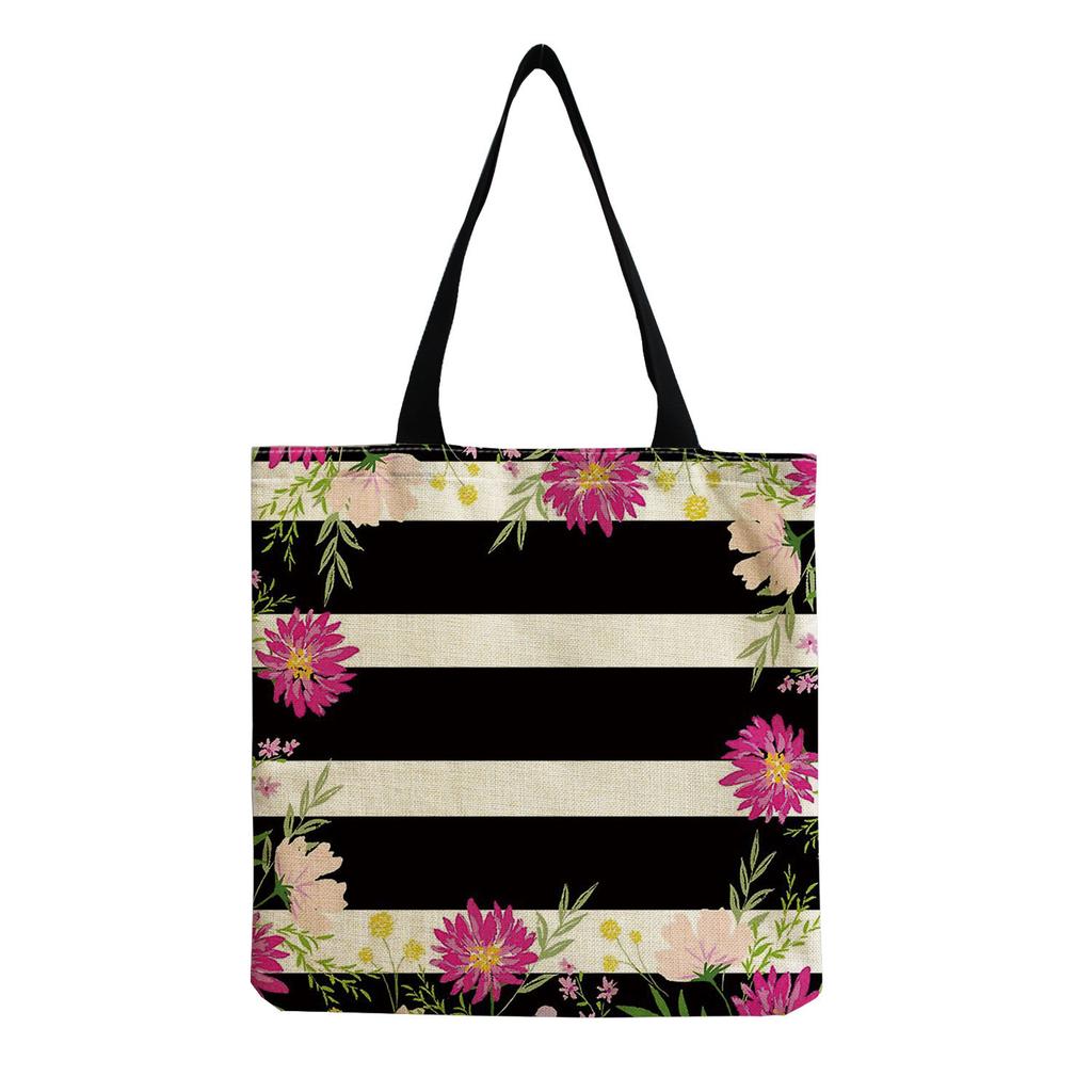 Women Vintage Linen Tote Bag - Large Capacity Flower Print Shoulder Handbag for Casual & Grocery Shopping KTB