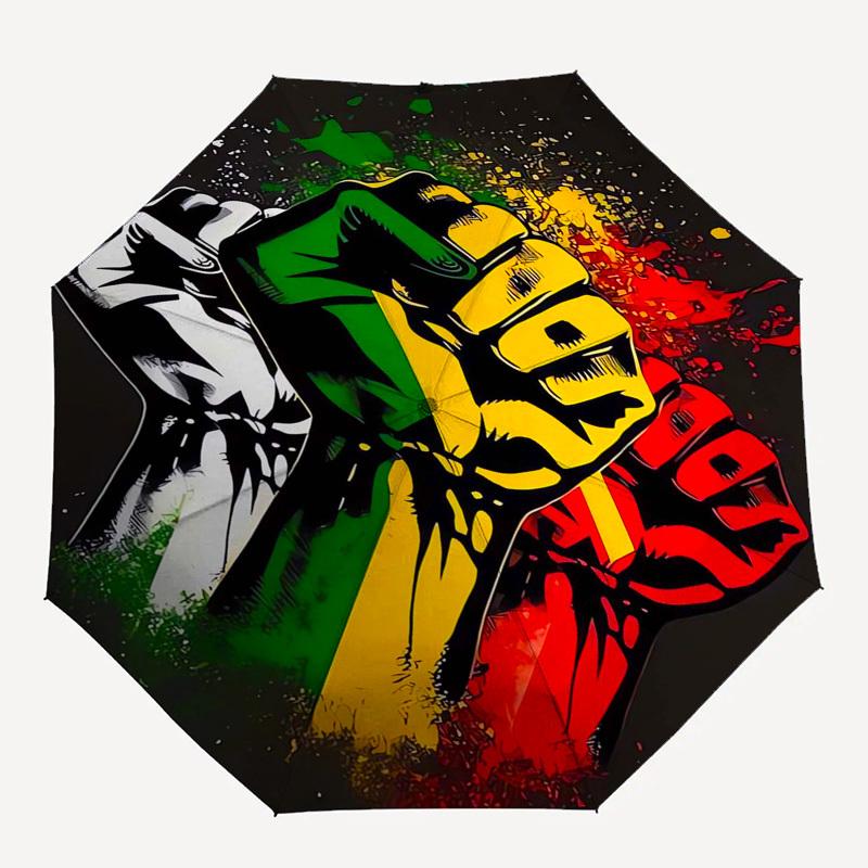 Black Fist Themed Automatic Opening and Closing Umbrella, Compact Travel Umbrella, Lightweight and Portable, Suitable for Beach Commuting Bu