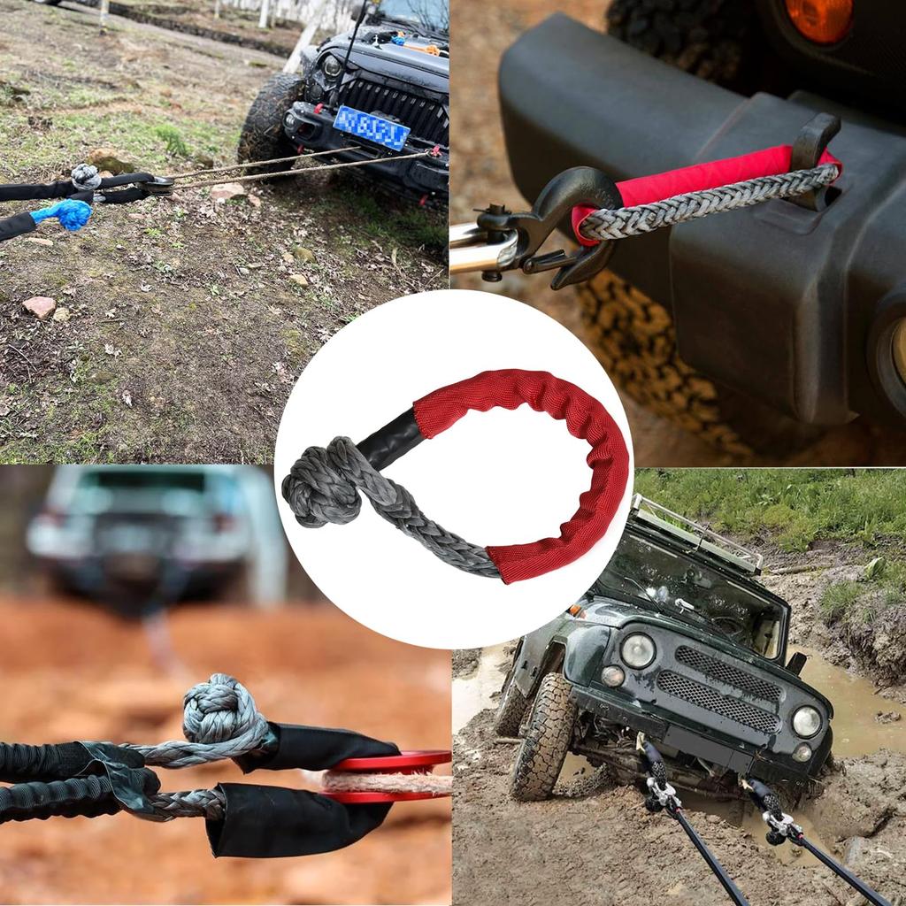 Two Flexible Soft Shackles with Protective lbs Recovery Rope Strap for SUV Towing 1/2" Sleeves, 38,000 (Red)