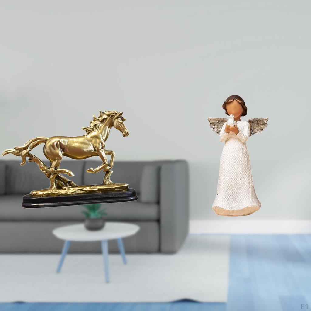 Cherub Horse Sculpture Figurine Artwork Collectible Ornament Resin Figure Desk Decoration Living