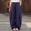 Pantaloni a Lanterna da Donna Retro a Vita Alta in Cotone e Lino - Taglie Forti, Colore Unito, Snellenti, Lunghi, Casual per Primavera/Estate
