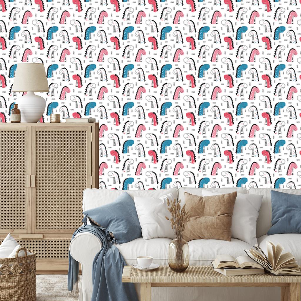 Colorful Dinosaurs and Dots Wallpaper for Living Room and Bedroom 50x1000