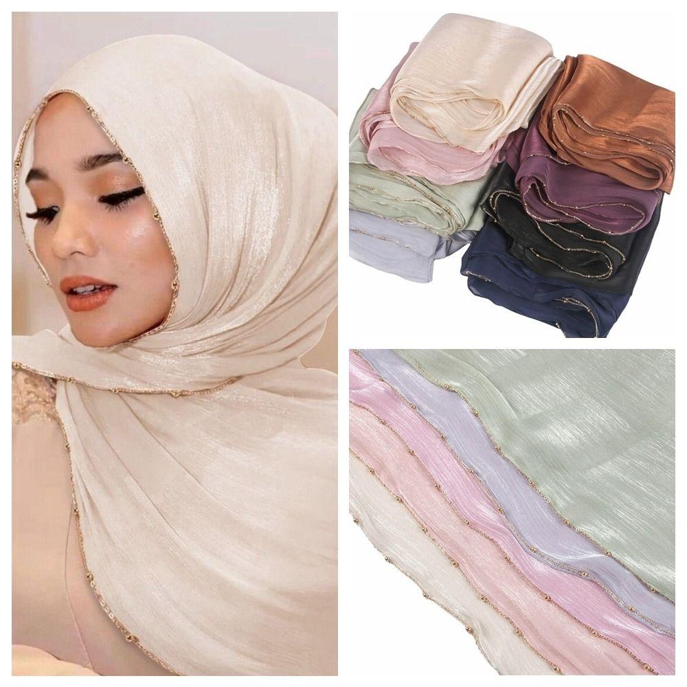 Long Ethnic Style Scarf Beads Chain Wraps Shawl Luxury Islamic Turban  Daily