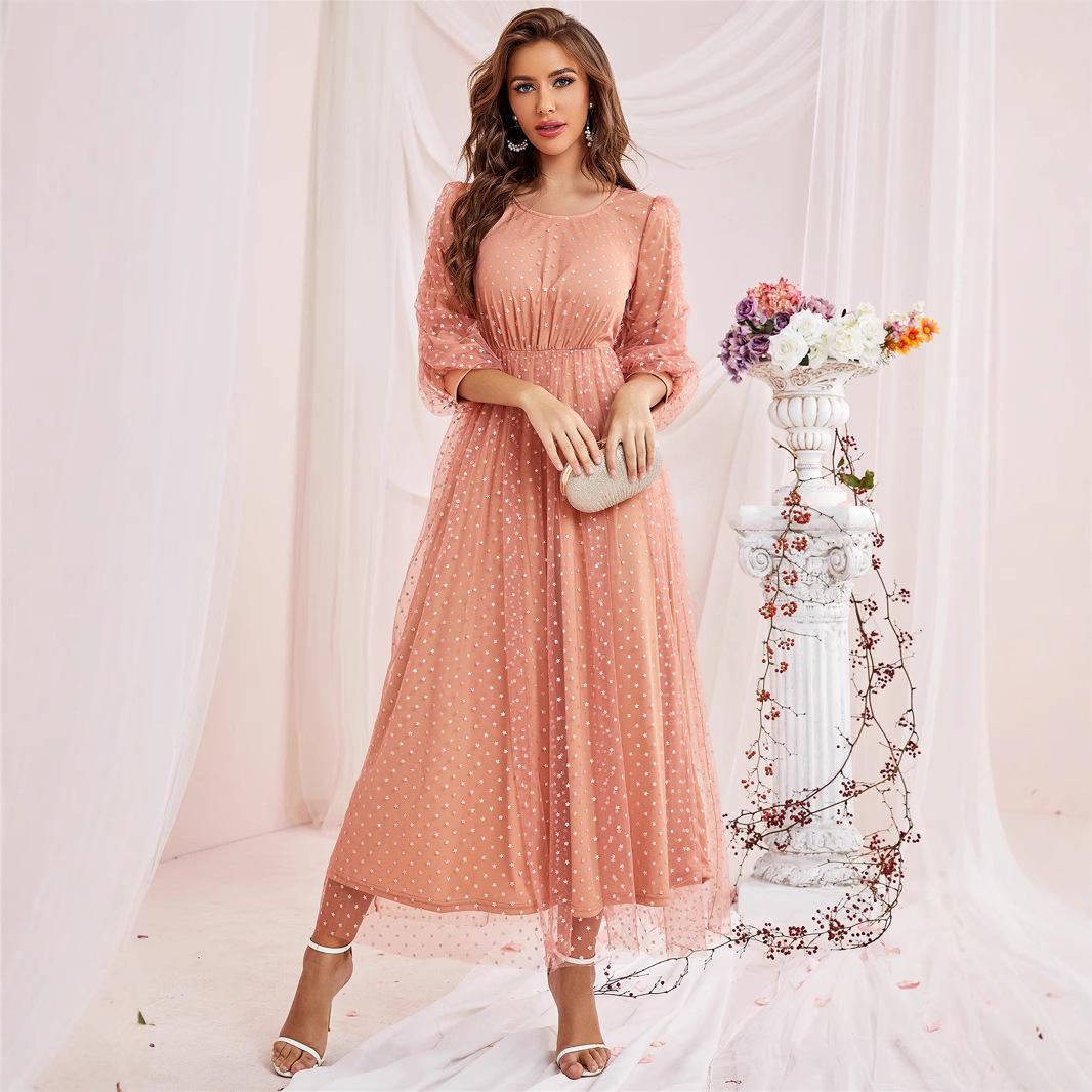 

Элегантное сетчатое платье с рукавами-фонариками «Звездное небо» для мусульманок XL коралловый