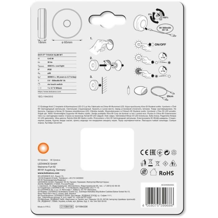 LEDVANCE Luminaire à piles Dot It Touch Slim