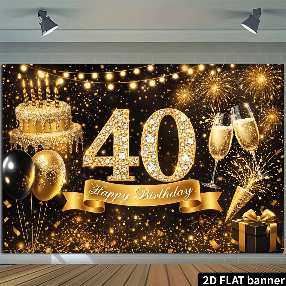 2D-Ebene 40. Geburtstag Party Banner Hintergrund - Schwarz-Gold-Thema 40. Geburtstag, mit strassbesetzter Zahl 40 und yzb