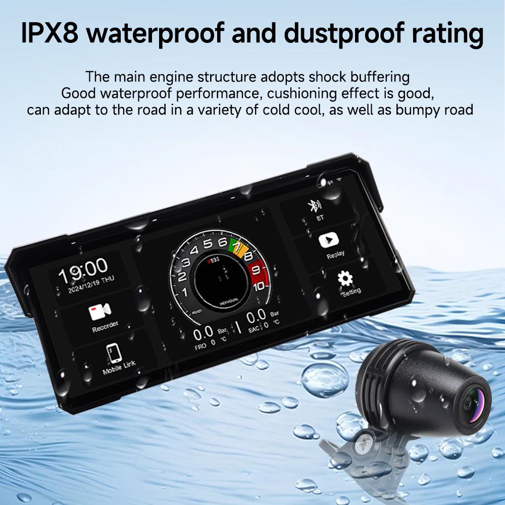 5/8.1 inch IPX8 Waterproof Motorcycle GPS Navigation Wireless Carplay Android Auto DVR Drive Recorder Moto Monitor WIFI