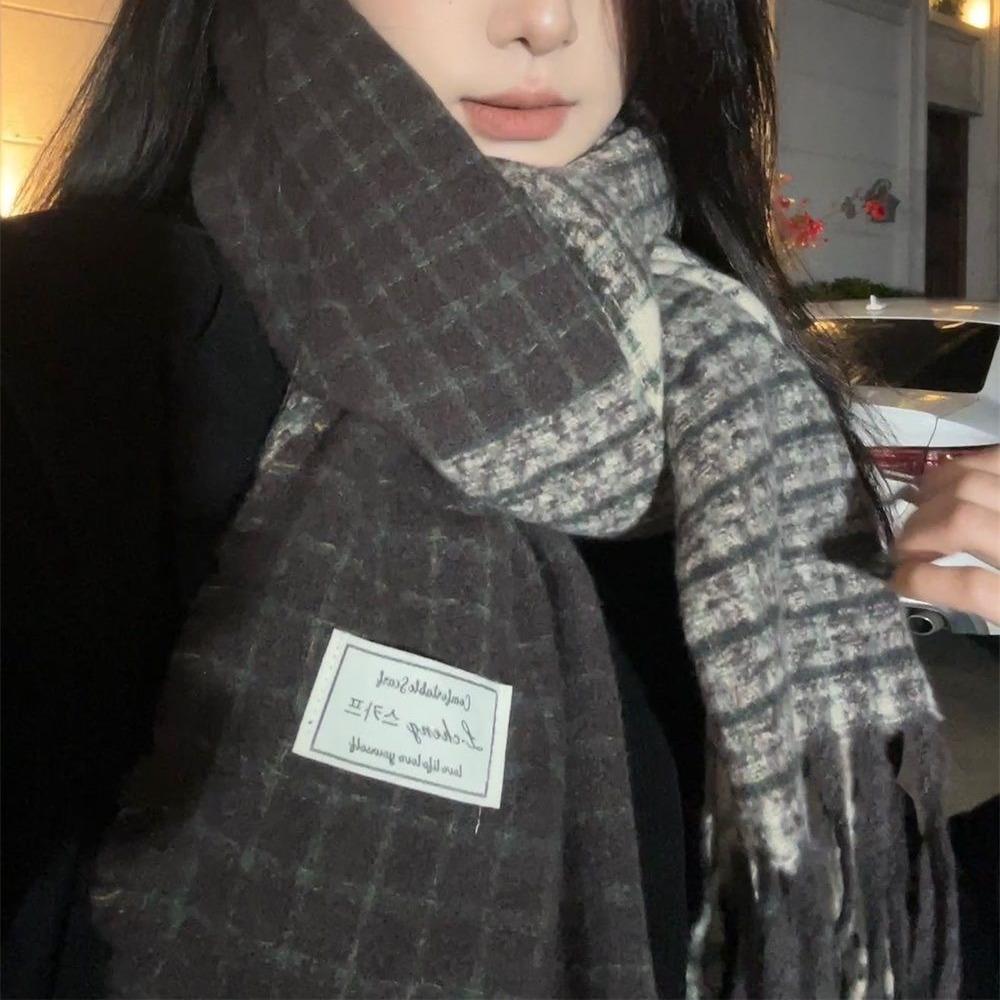 Xiaoxiangfeng Autumn and Winter Tassel Korean Version Versatile Double Sided Plaid Thickened Warm Scarf Imitation Cashmere Women's Shawl Dual Use