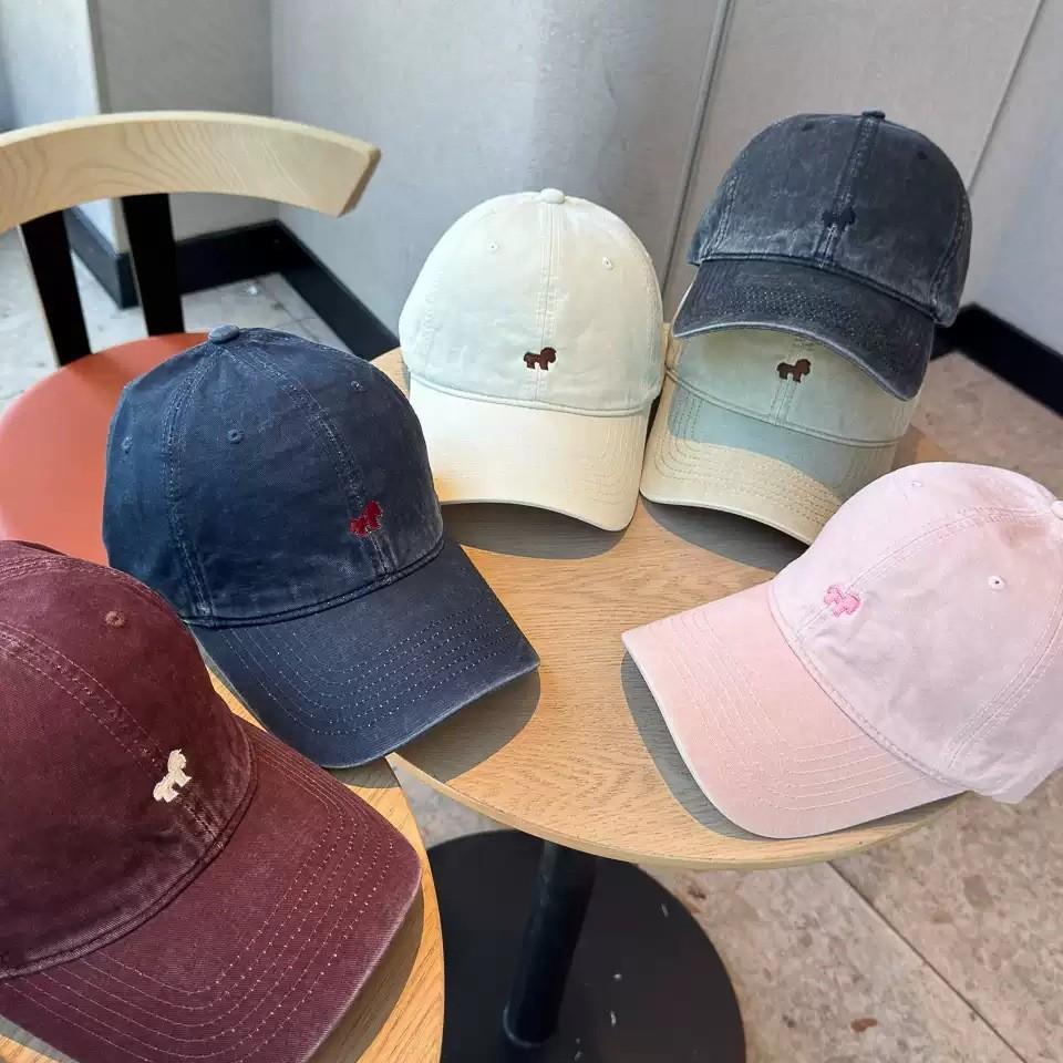 Simple pony embroidery washed baseball cap children wide brim enlarged face small pure cotton sunshade cap men