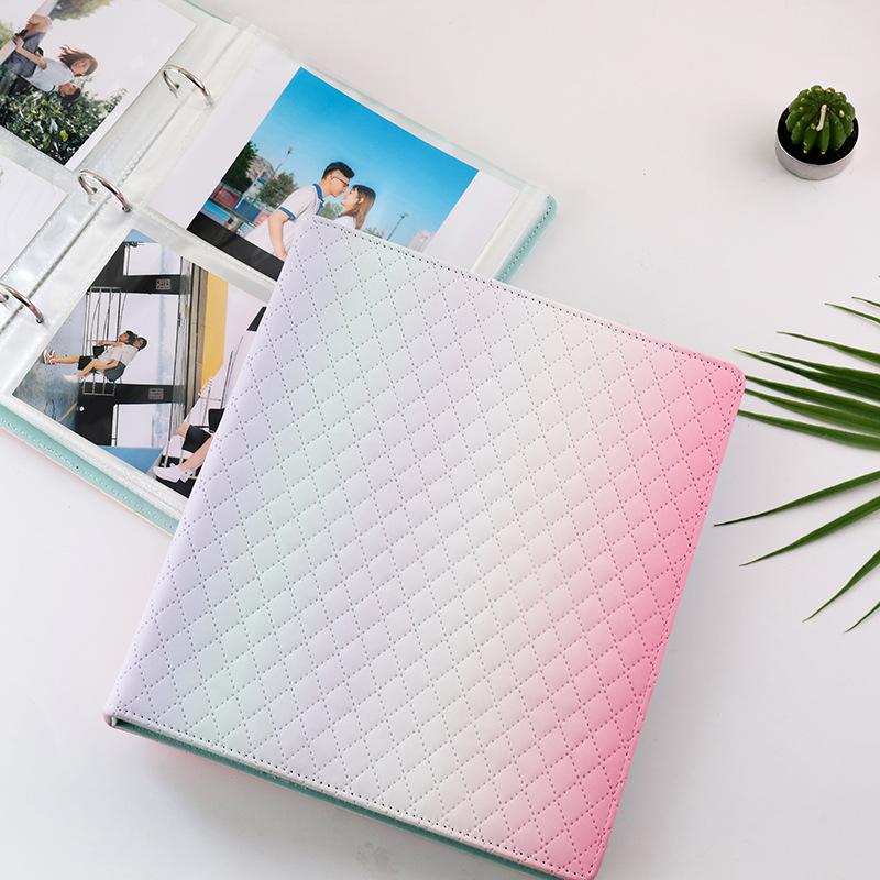 Macaron Gradient A5 Wide 3-Ring PU Leather Binder Photo Album for 3/4/6 Inch Cards, Large Capacity Loose-leaf Scrapbook