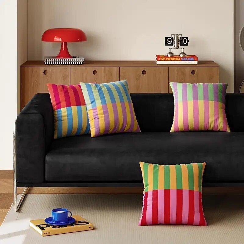 Vibrant Geometric Stripe Pillow Covers Machine Washable with Zip Closure Ideal for Living Room Sofa Bedroom Decor
