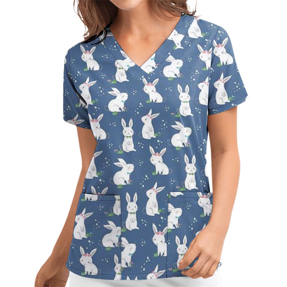 Women's T-shirt V-neck Nurse Uniform Casual and Comfortable Short Sleeved Women's Dreamy Printed T-shirt
